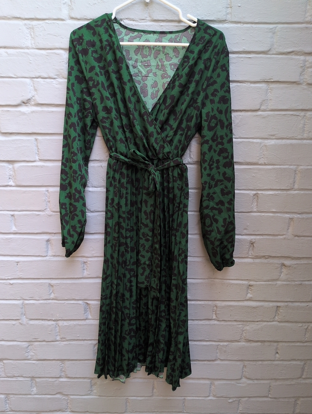 Green Animal Print Wrap Dress Size Large